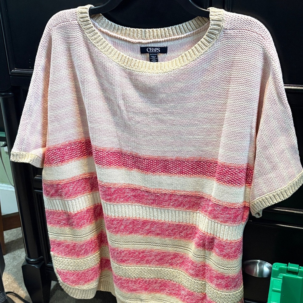 Chaps Pink and Cream Striped Sweater